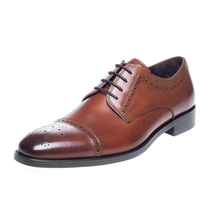 John White Lucan Tan Brown Semi Brogue Lace-Up Shoes - Baks Menswear