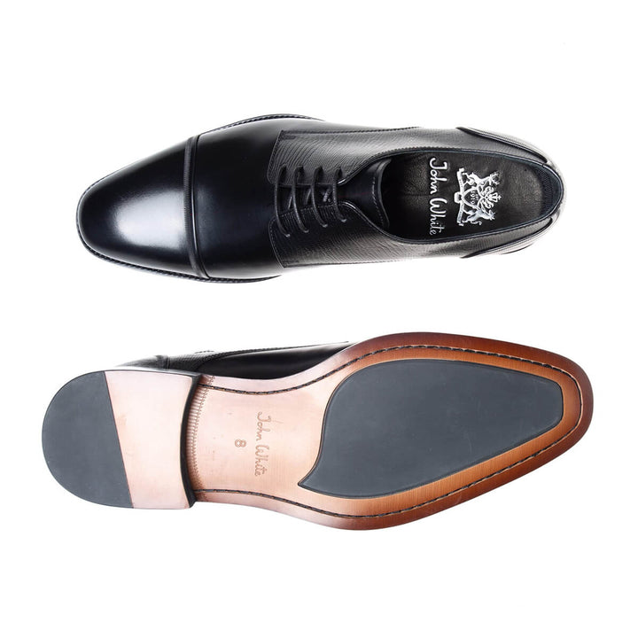 John White Melton Black Lace-Up Derby Shoes - Baks Menswear