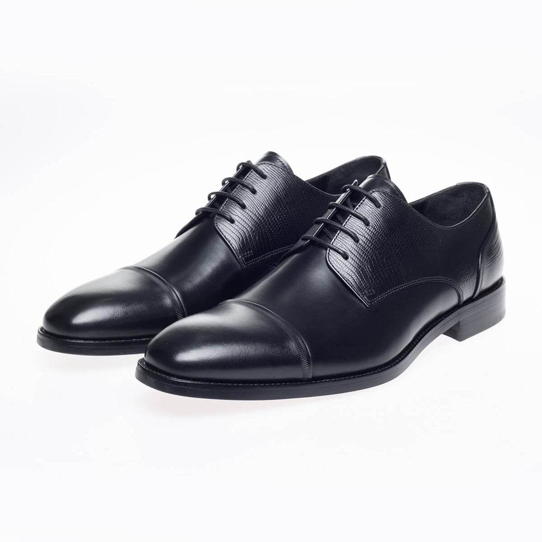 John White Melton Black Lace-Up Derby Shoes - Baks Menswear