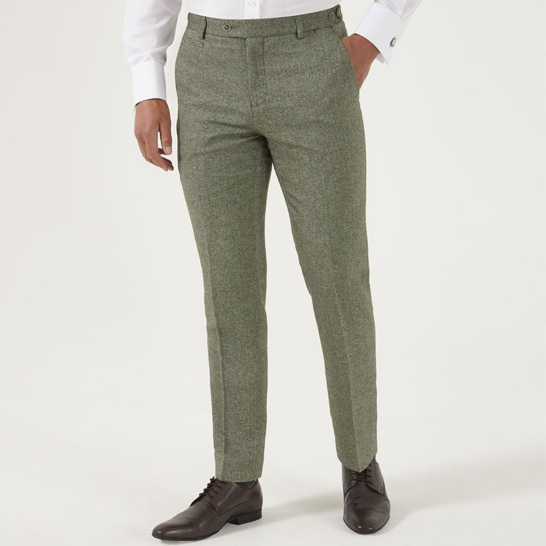 Jude Sage Green Tailored Suit Trousers Tweed Herringbone MM70051