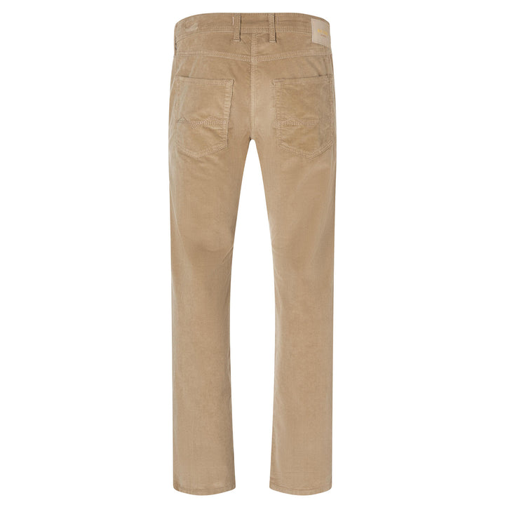 Beige corduroy pants on a white background