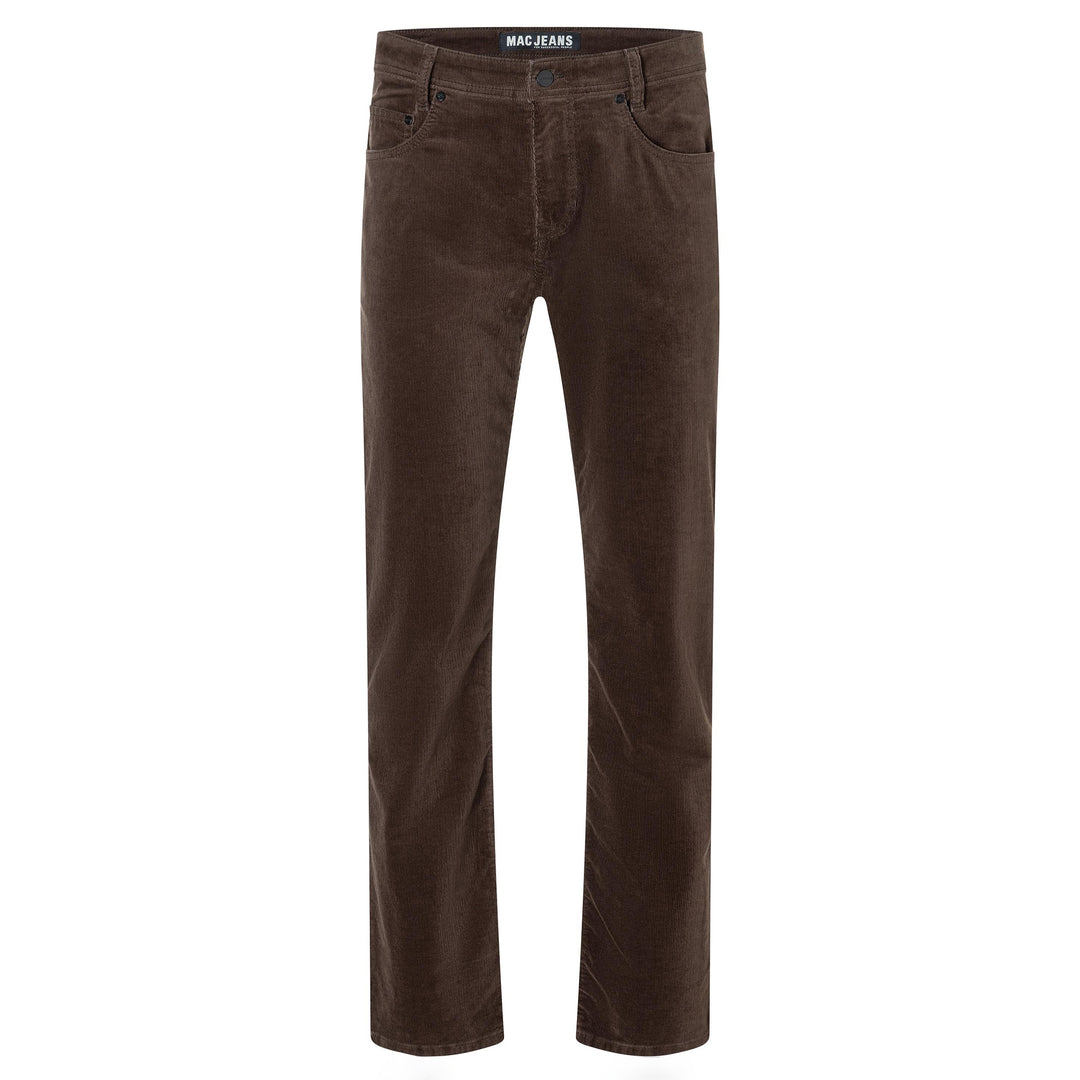 Brown corduroy pants on a white background