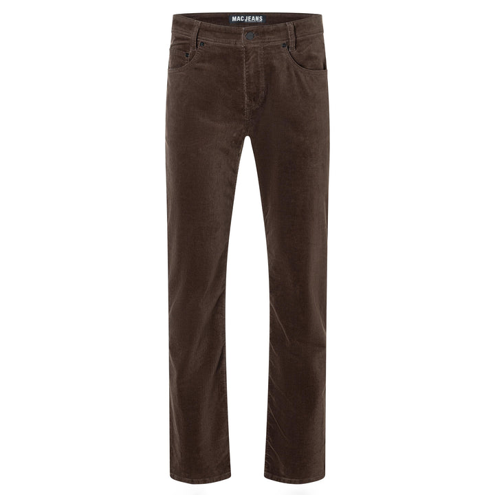Brown corduroy pants on a white background