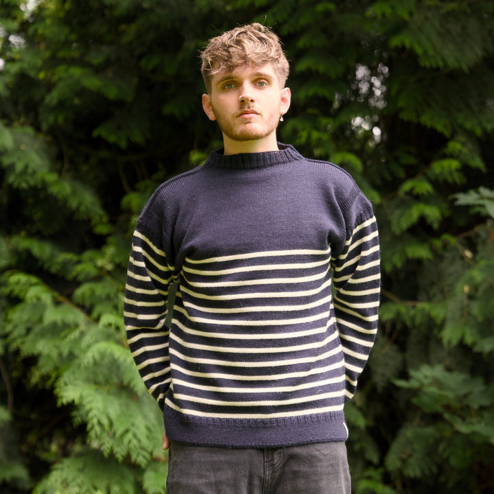 Mars 2731 Bretton Stripe Navy Jumper, front view on model