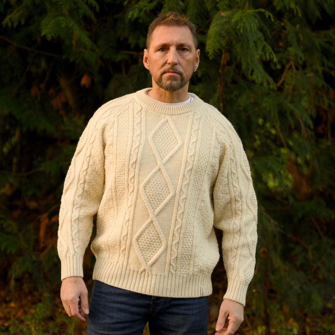 Mars 2774 Raglan Aran Ecru Cream Jumper, front view on model
