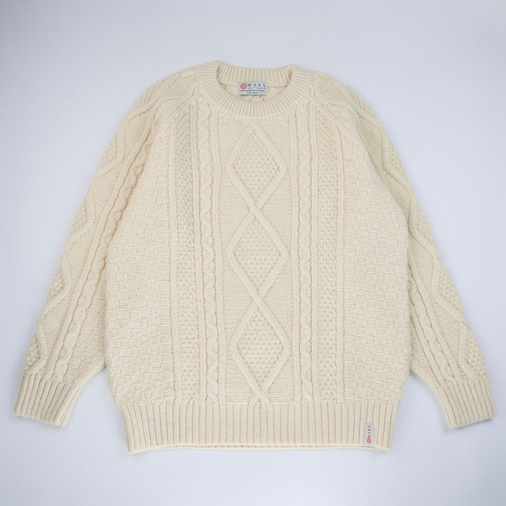 Mars 2774 Raglan Aran Ecru Cream Jumper, flat packshot showing the cable front