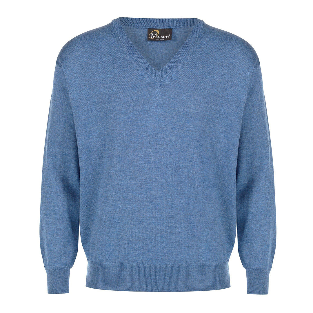 Massoti Denim Blue Merino Wool V-Neck Jumper Denim W01