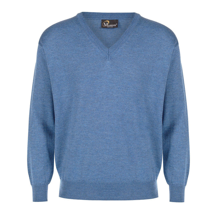 Massoti Denim Blue Merino Wool V-Neck Jumper Denim W01