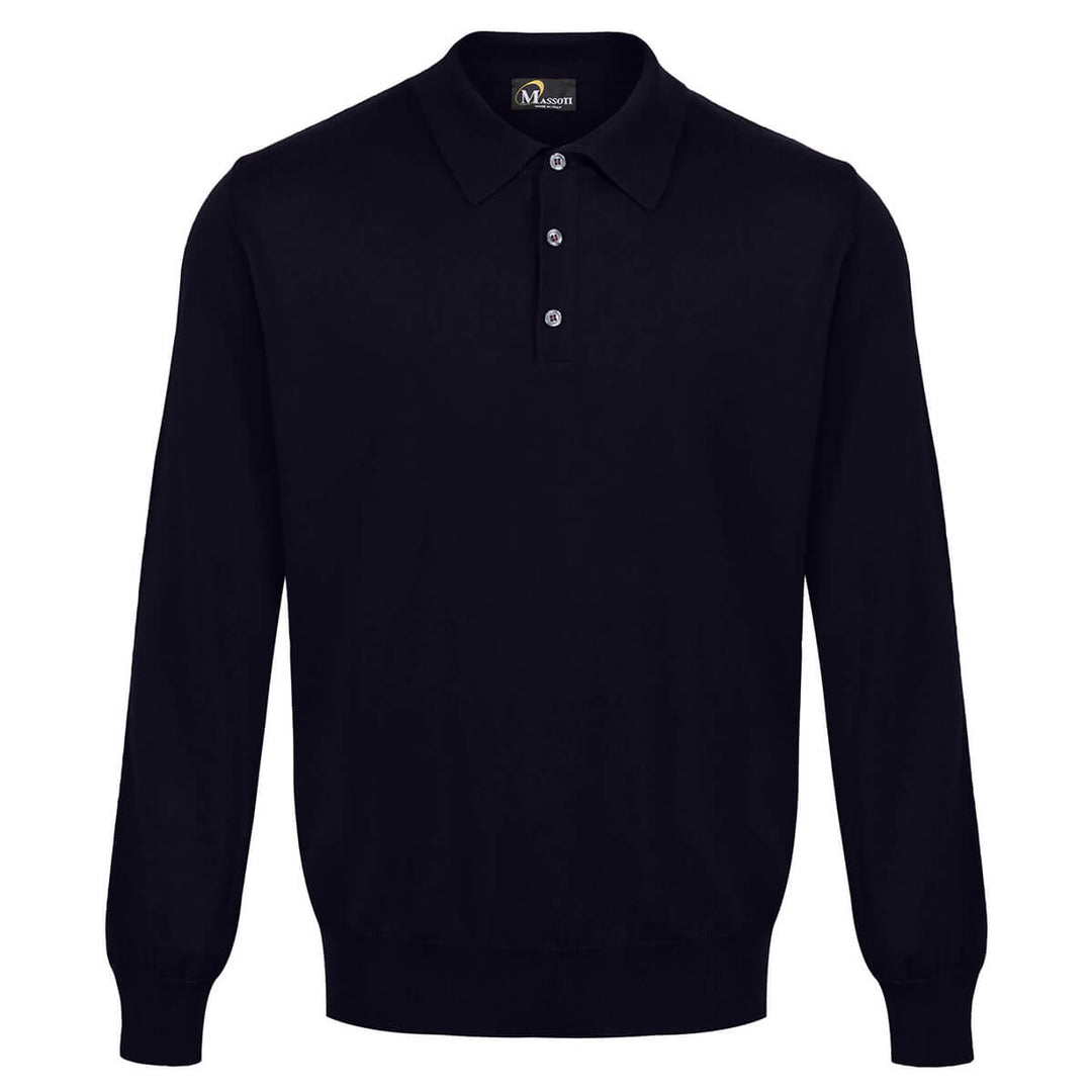 Massoti W08 Navy 100% Merino Wool 3 Button Polo Jumper - Baks Menswear Bournemouth