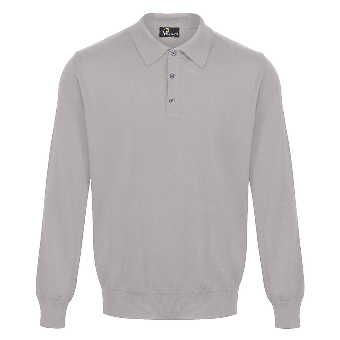 Massoti W08 Silver Grey 100% Merino Wool 3 Button Polo Jumper - Baks Menswear Bournemouth