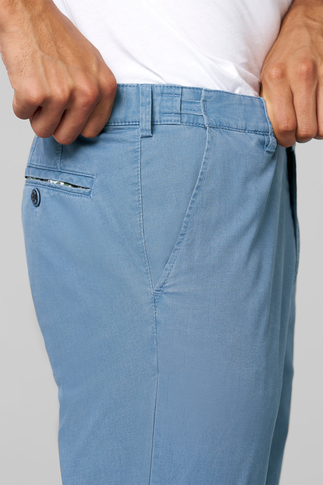 Light blue pants with a white background