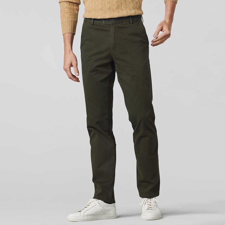 Meyer 9-316-29 Roma Laurel Khaki Green Bio Cotton Chino Trousers - Baks Menswear Bournemouth