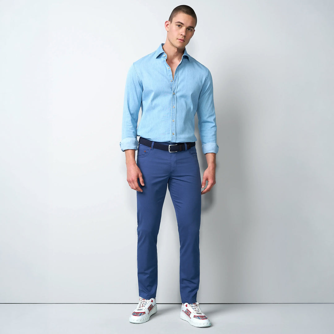Meyer M5 Five 1-6075 17 Blue Soft Micro Print 5-Pocket Trousers