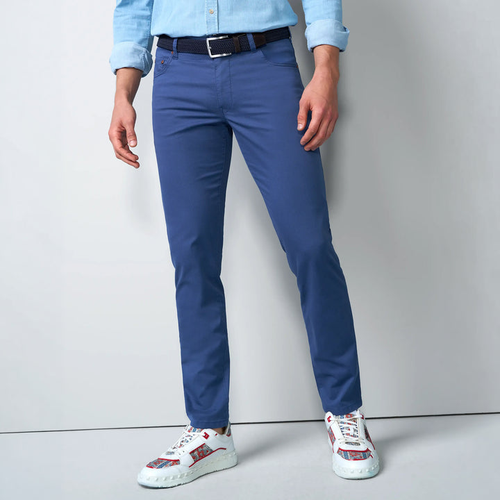 Meyer M5 Five 1-6075 17 Blue Soft Micro Print 5-Pocket Trousers