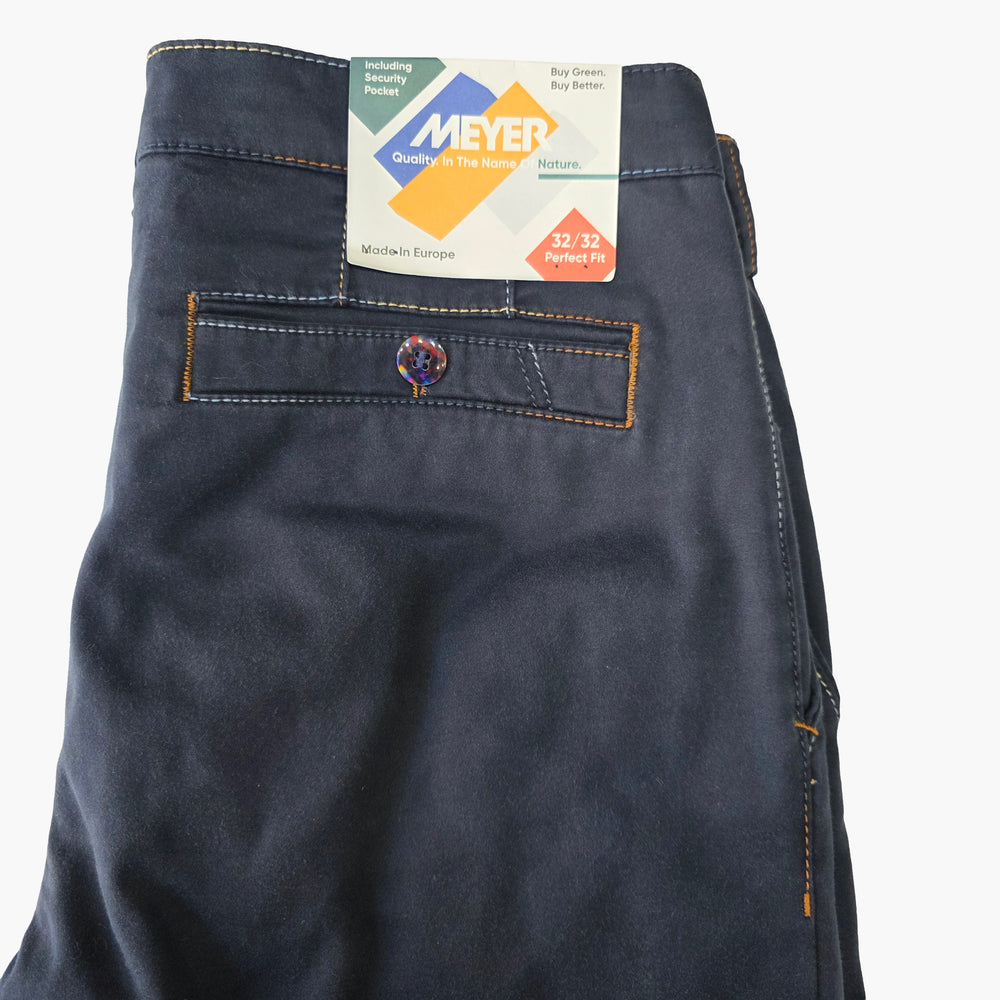 Meyer New York 9-3000 Coloured Stitch Navy Men's Chino Trousers - Baks Menswear Bournemouth