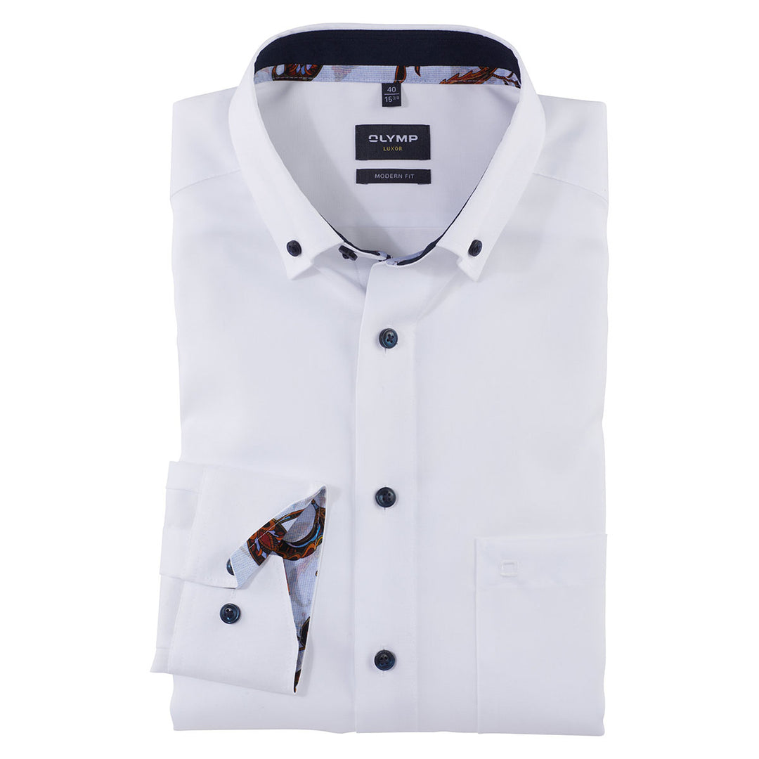 Olymp 12405400 White Modern Fit Oxford Weave Long Sleeve Shirt - Baks Menswear Bournemouth