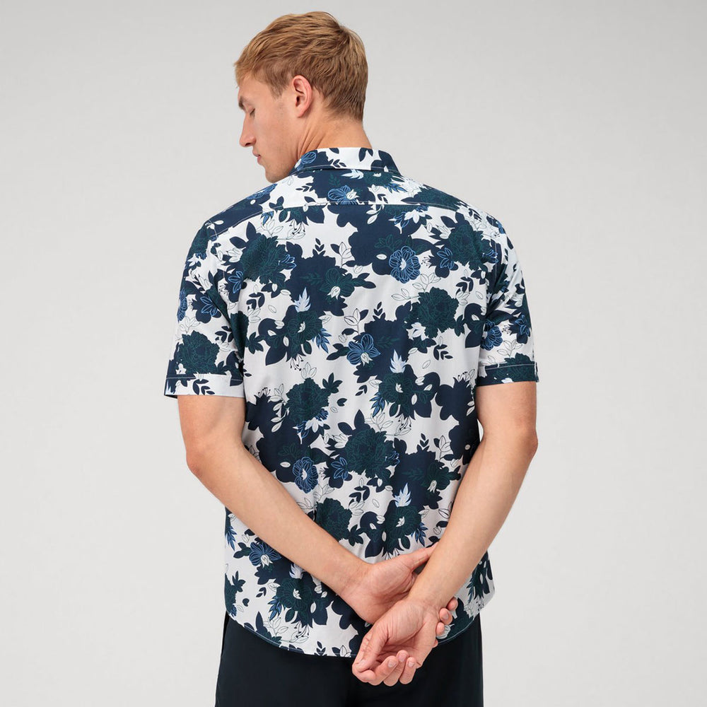 Olymp 40625218 Navy Print Short Sleeve Cotton Shirt - Baks Menswear Bournemouth