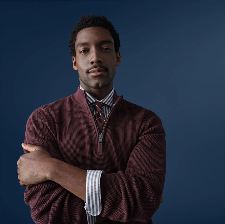 Olymp Level 5 2028-24-37 Burgundy Red Stripe Shirt, front view on model
