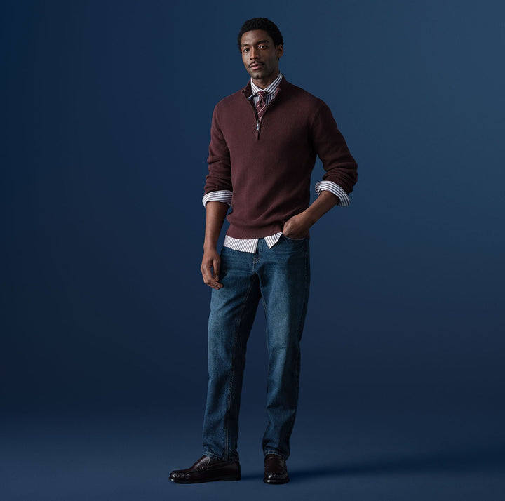 Olymp Level 5 2028-24-37 Burgundy Red Stripe Shirt, full length styled