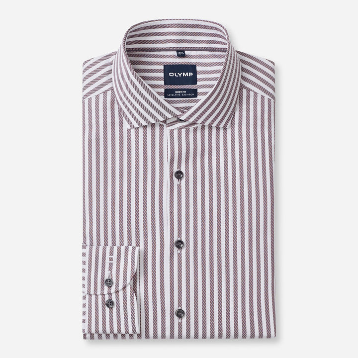 Olymp Level 5 2028-24-37 Burgundy Red Stripe Shirt, folded front packshot