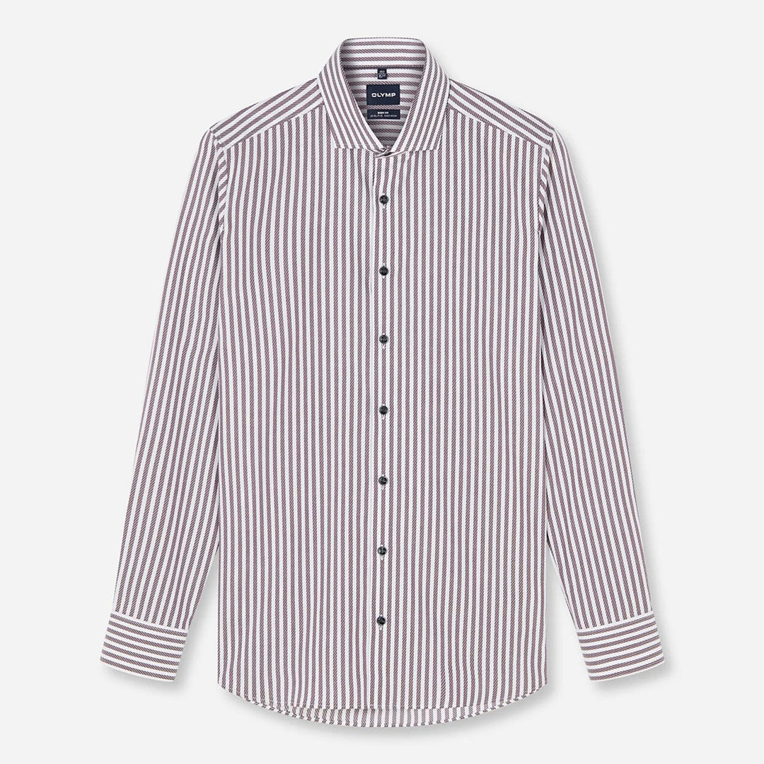Olymp Level 5 2028-24-37 Burgundy Red Stripe Shirt, flat front view