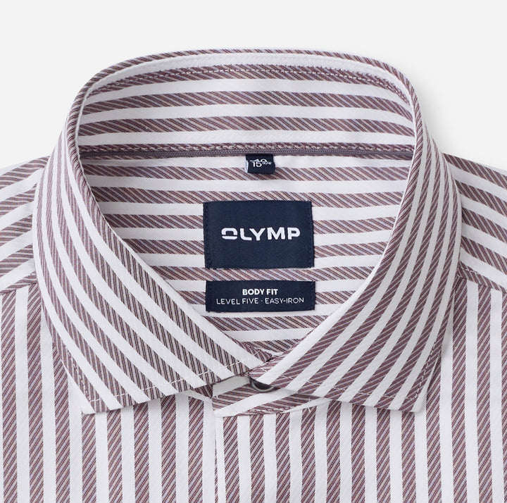 Olymp Level 5 2028-24-37 Burgundy Red Stripe Shirt, collar detail