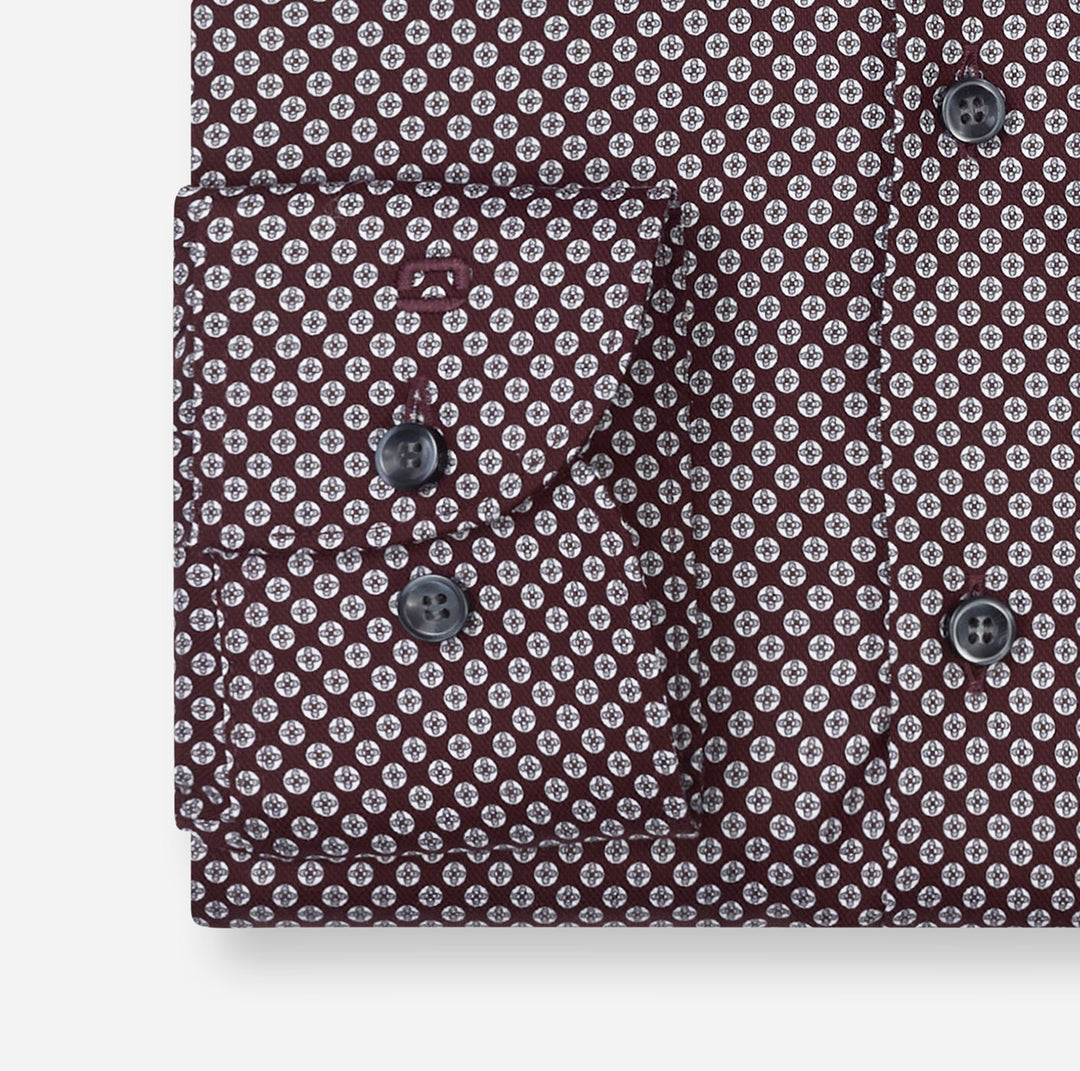 Olymp Level 5 2034-24-37 Burgundy Red Geometric Print Shirt, cuff detail