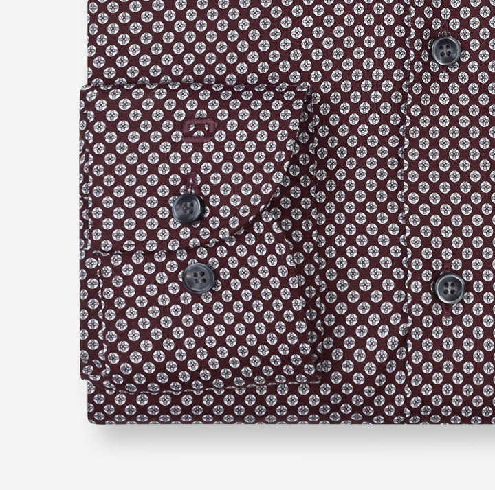 Olymp Level 5 2034-24-37 Burgundy Red Geometric Print Shirt, cuff detail
