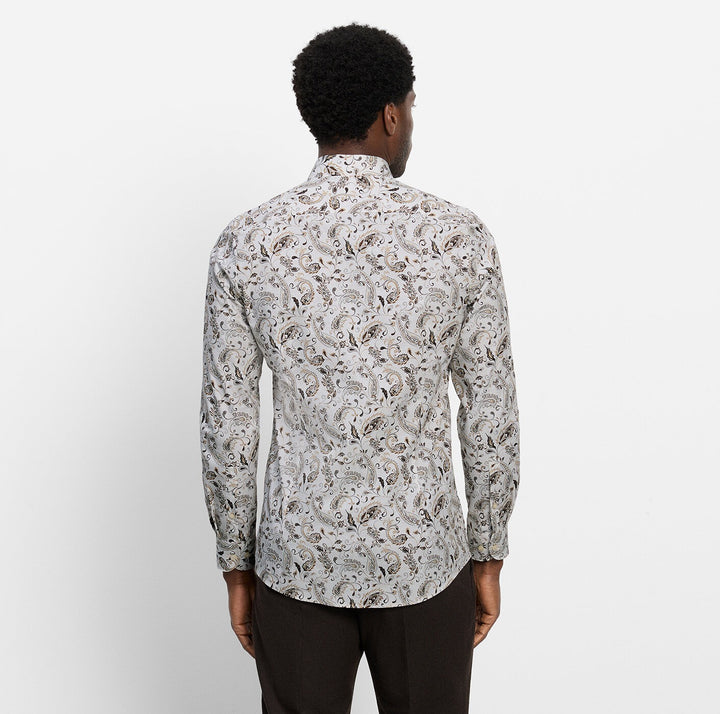 Olymp Level 5 2038-24-22 Beige Paisley Print Shirt, back view on model