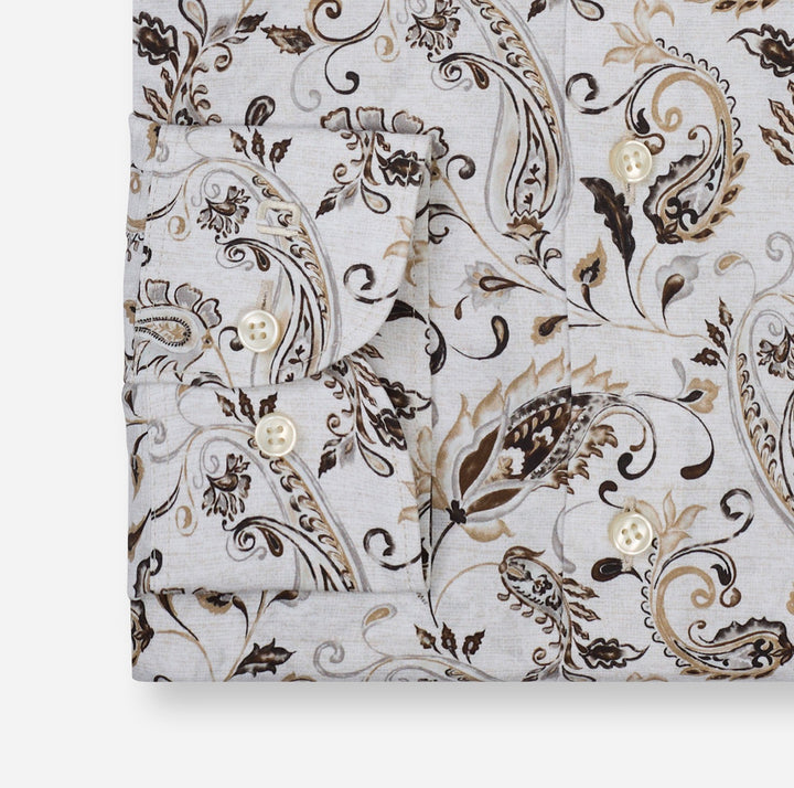 Olymp Level 5 2038-24-22 Beige Paisley Print Shirt, cuff detail