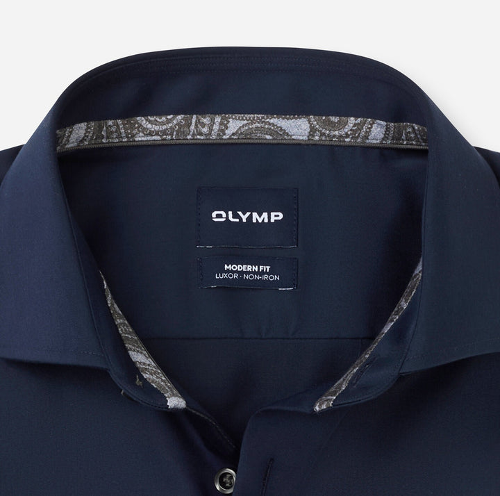 Olymp Luxor 1224-24-08 Cobalt Blue Shirt, collar detail