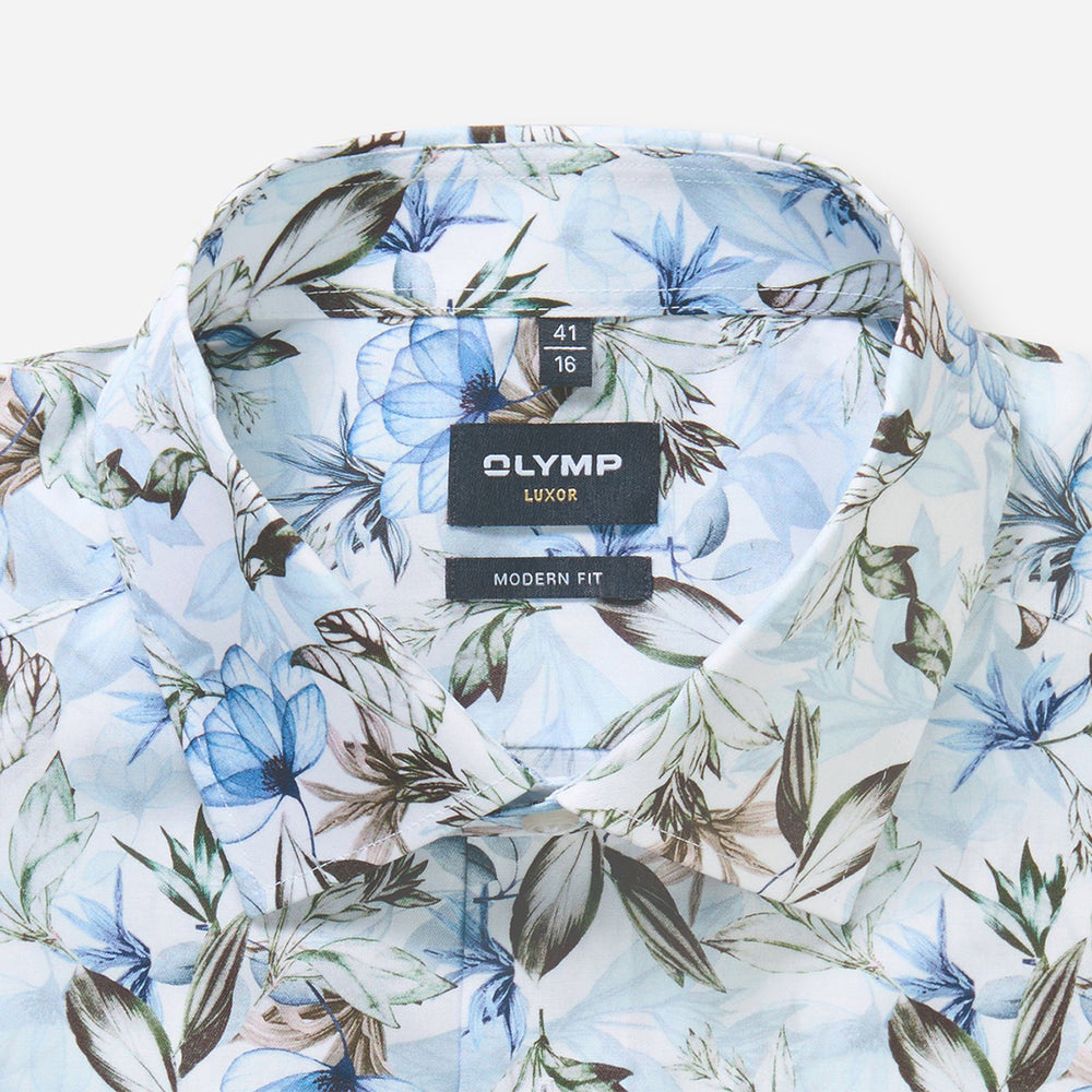 Olymp Luxor Blue Floral Print long sleeve shirt at BAKS