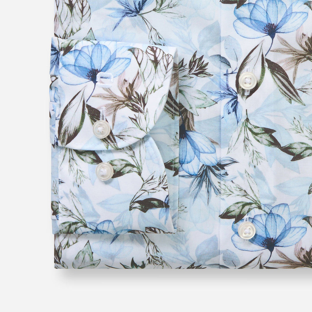 Olymp Luxor Blue Floral Print long sleeve shirt at BAKS