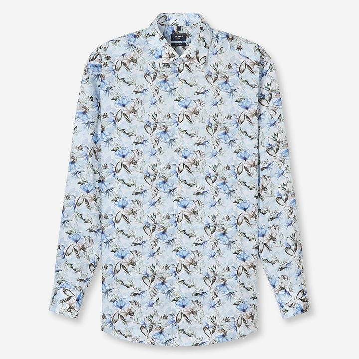 Olymp Luxor Blue Floral Print long sleeve shirt at BAKS