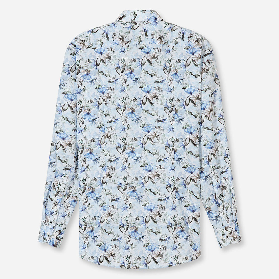 Olymp Luxor Blue Floral Print long sleeve shirt at BAKS