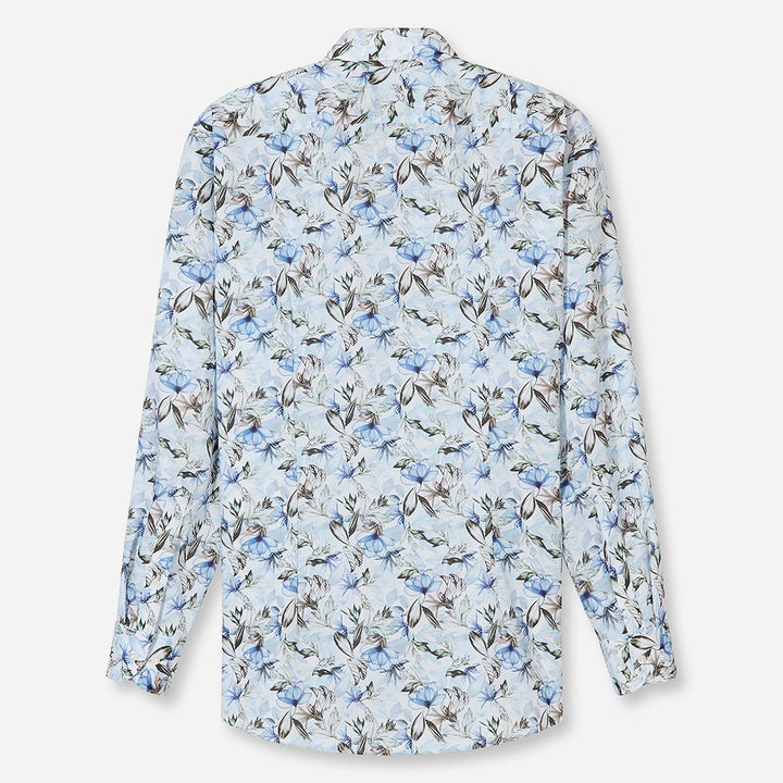 Olymp Luxor Blue Floral Print long sleeve shirt at BAKS