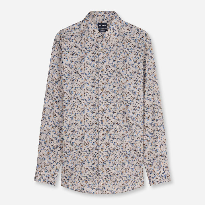Olymp Luxor 1294-24-22 Beige Floral Print Shirt, flat front view