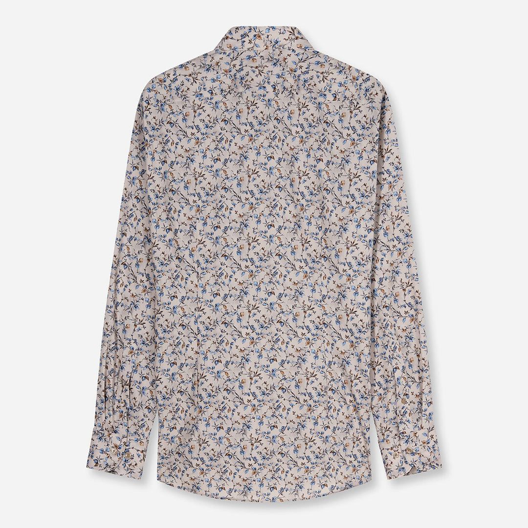 Olymp Luxor 1294-24-22 Beige Floral Print Shirt, flat back view