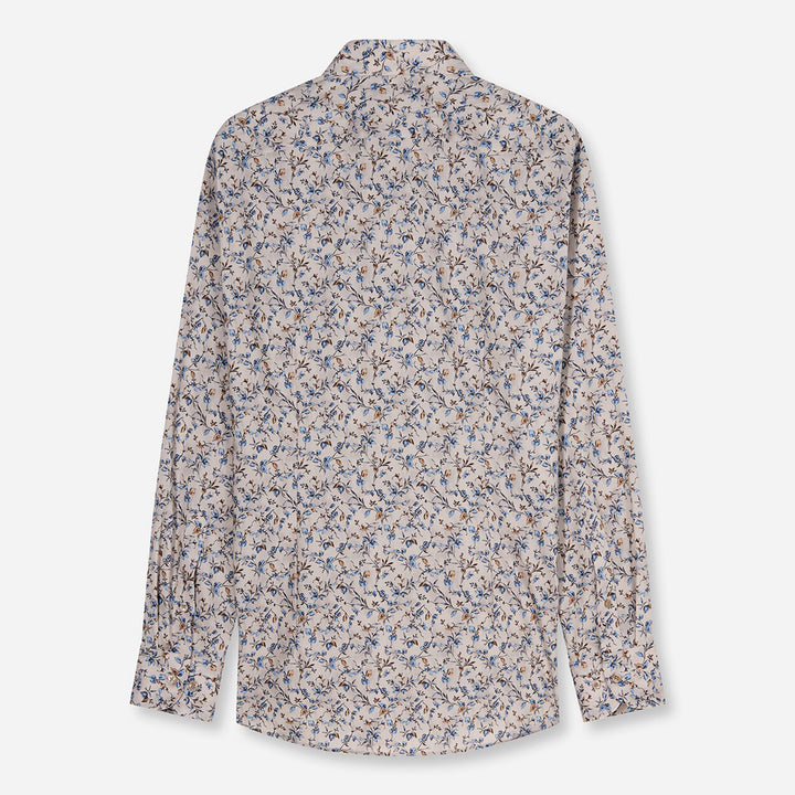 Olymp Luxor 1294-24-22 Beige Floral Print Shirt, flat back view