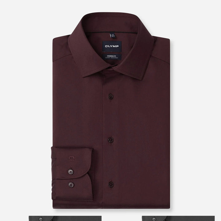 Olymp Luxor 1310-84-38 Burgundy Red Shirt, folded front packshot