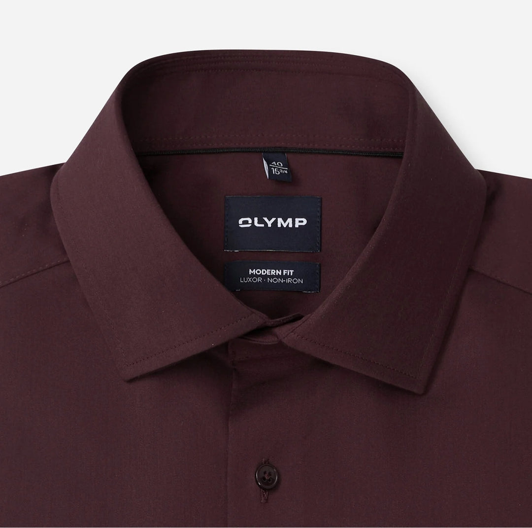 Olymp Luxor 1310-84-38 Burgundy Red Shirt, collar detail