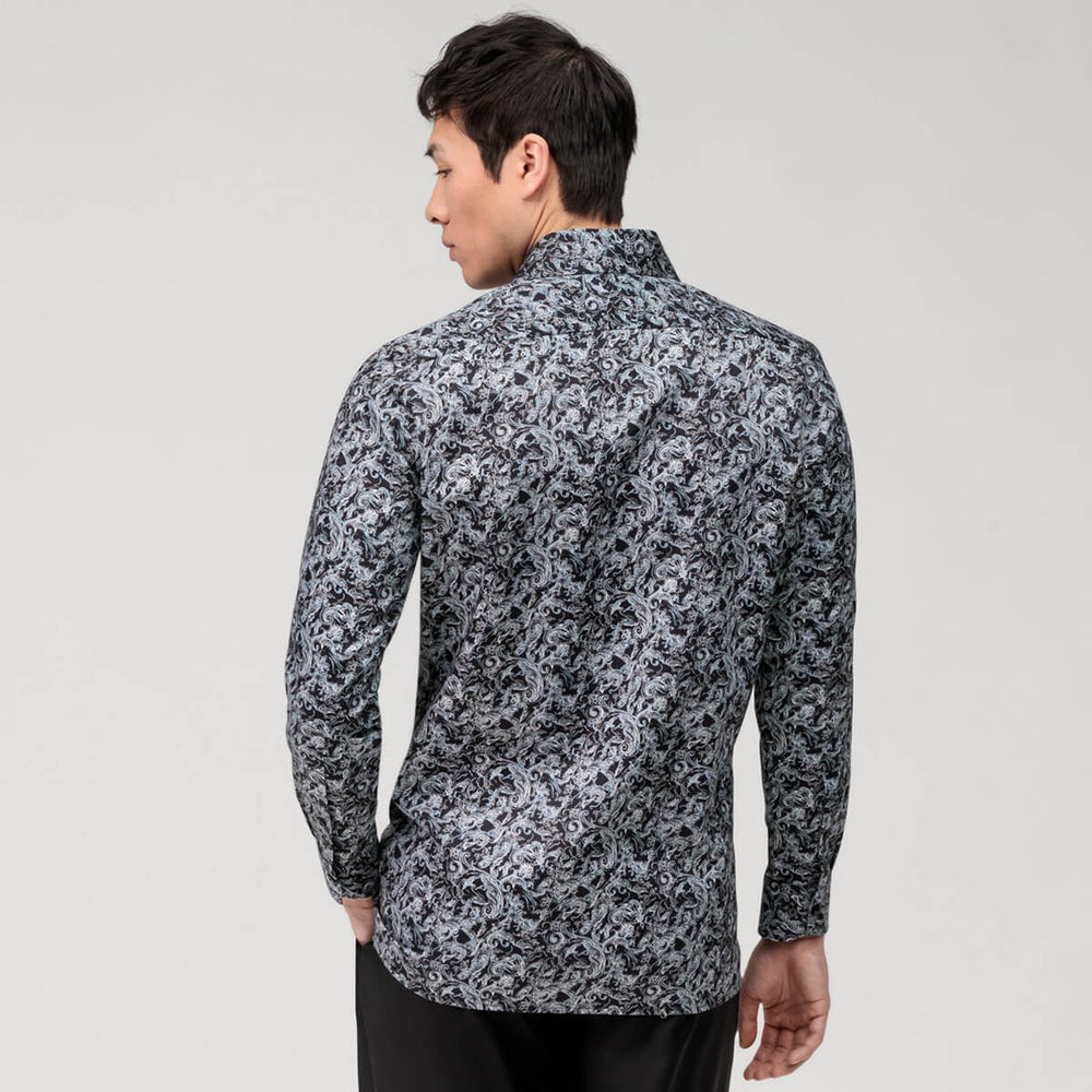 Olymp Luxor 13204468 Black Modern Fit Floral Print Long Sleeve Shirt - Baks Menswear Bournemouth