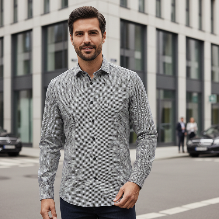 Olymp Luxor Modern Fit Black Print Long Sleeve Shirt 1362-24-68