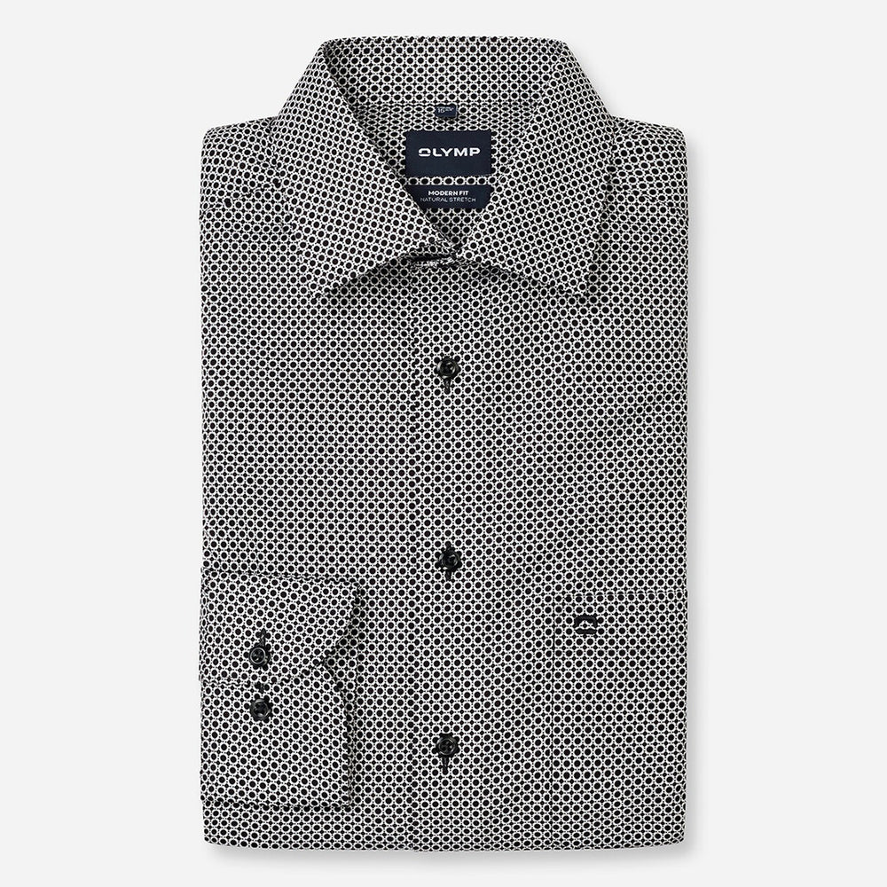 Olymp Luxor Black Print long sleeve shirt at BAKS