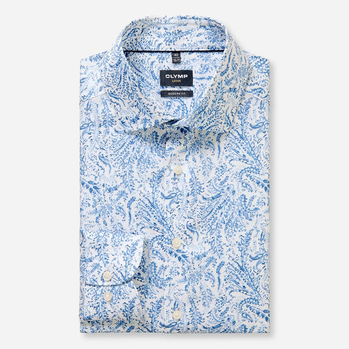 Olymp Luxor Blue Print long sleeve shirt at BAKS