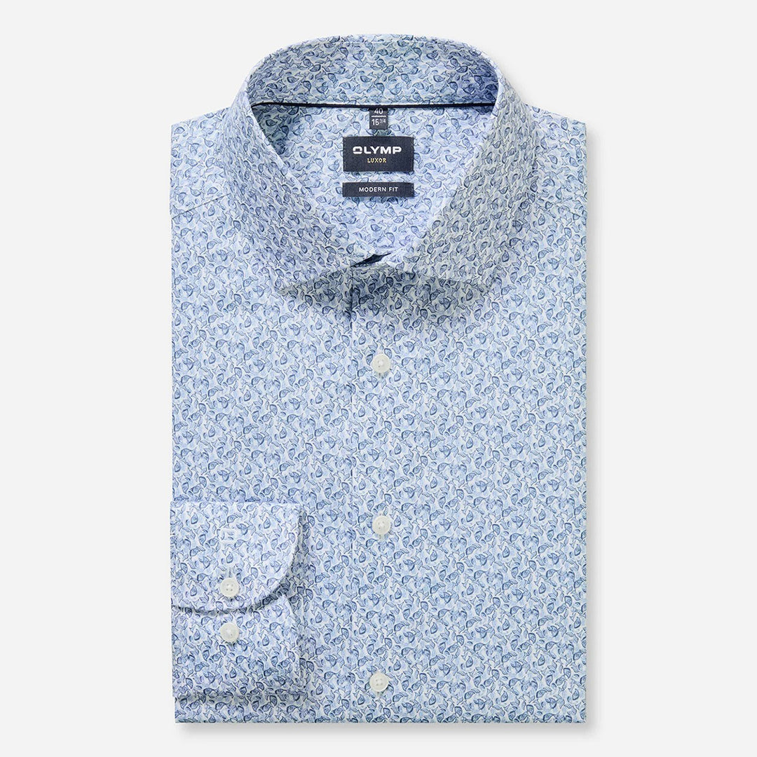 Olymp Luxor Blue Print long sleeve shirt at BAKS