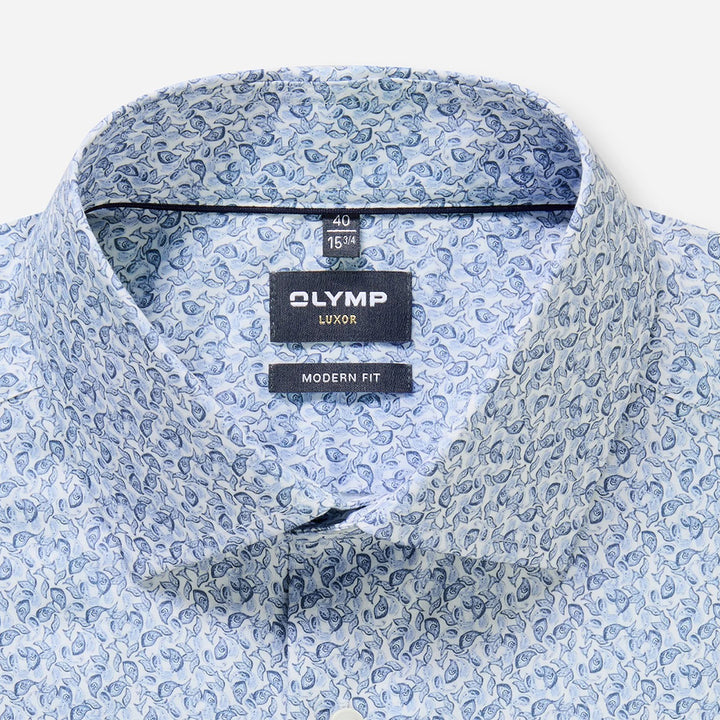 Olymp Luxor Blue Print long sleeve shirt at BAKS