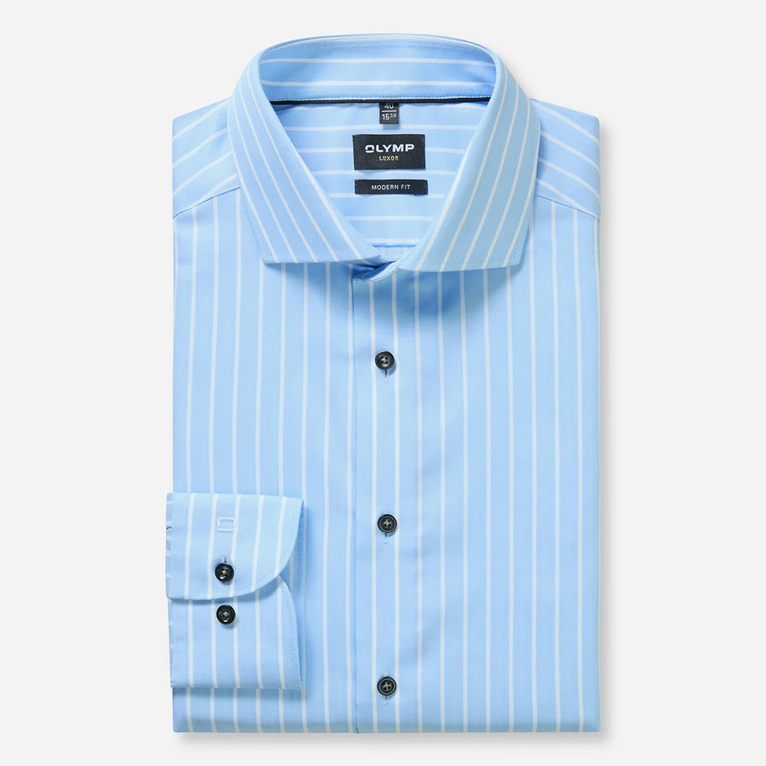 Olymp Luxor Blue White Striped long sleeve shirt at BAKS