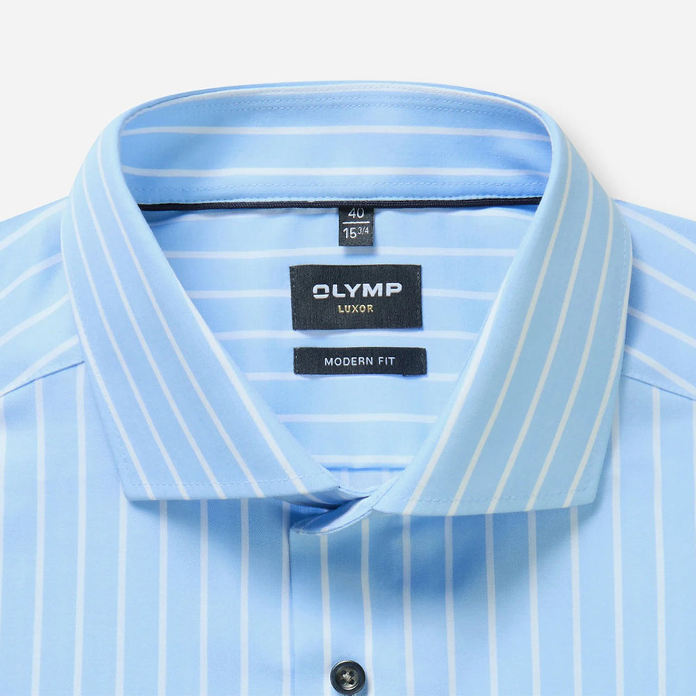 Olymp Luxor Blue White Striped long sleeve shirt at BAKS