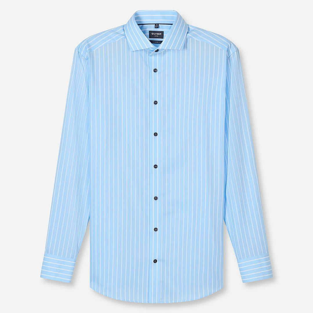 Olymp Luxor Blue White Striped long sleeve shirt at BAKS